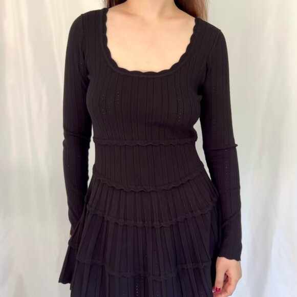 LSF Lavender Stretch Pointelle Mini Dress - Black - Picture 2 of 6